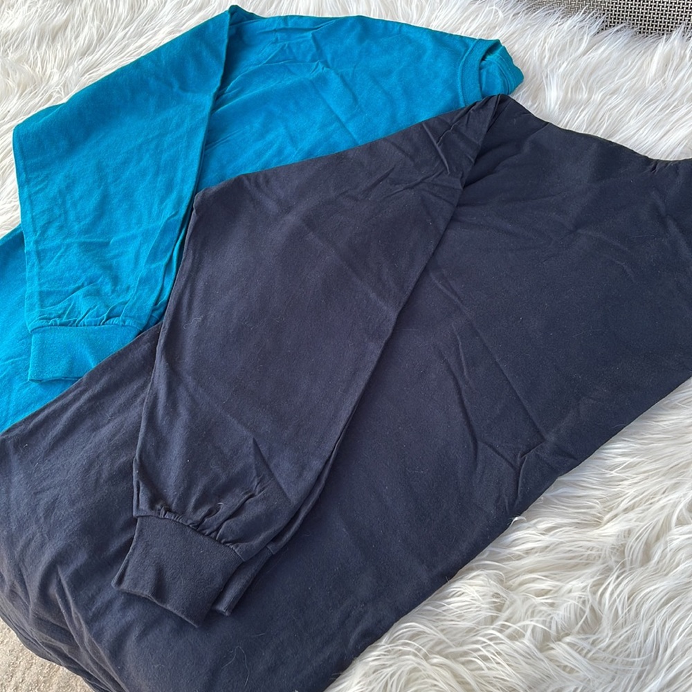 Fruit of the Loom Set of 2 Long Sleeve Crew Neck T-Shirt blue/black Size 4XL